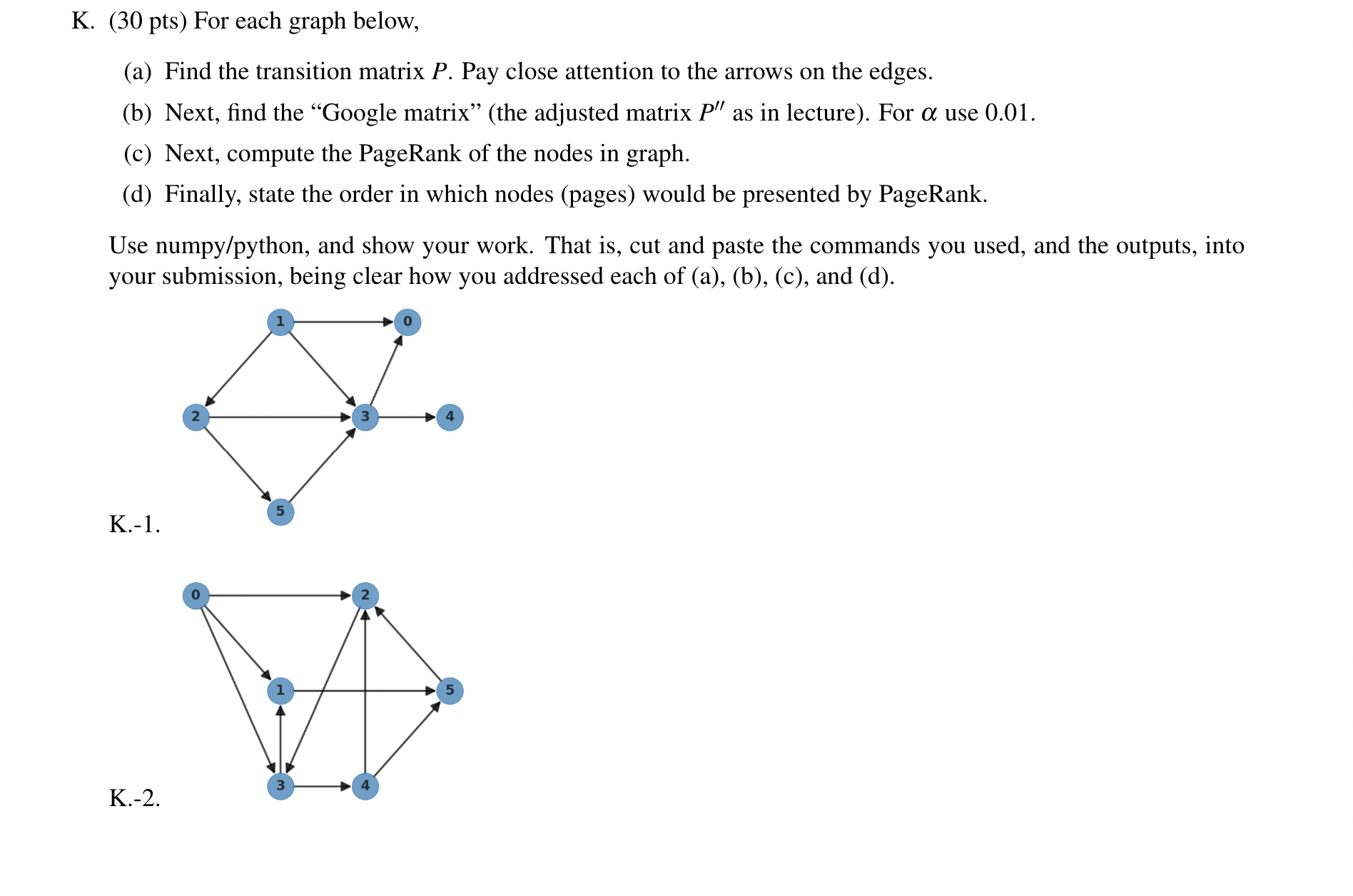 K . ( 3 0 pts ) For each graph below, ( a ) Find