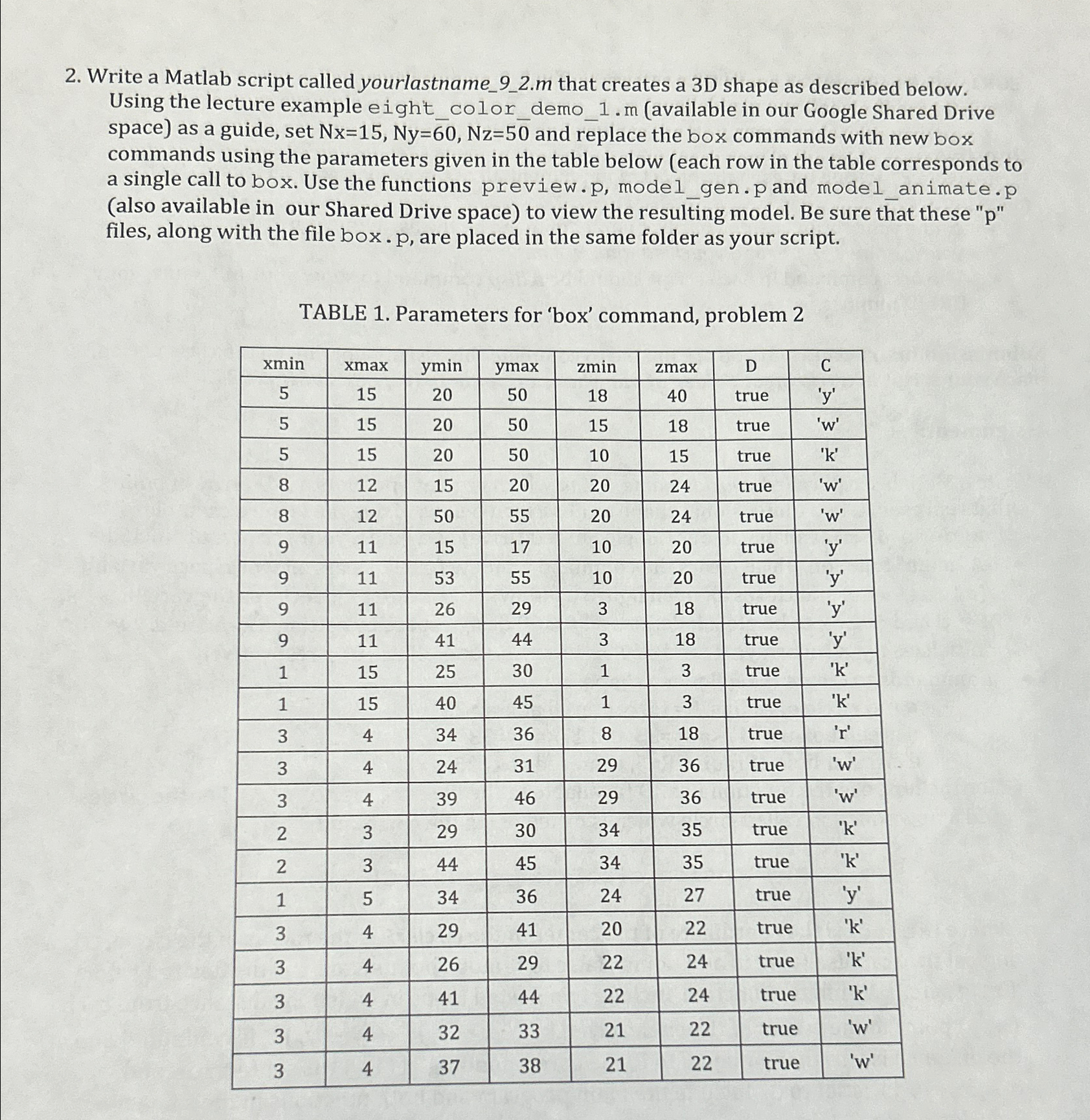 Write a Matlab script called yourlastname _ 9 _ 2