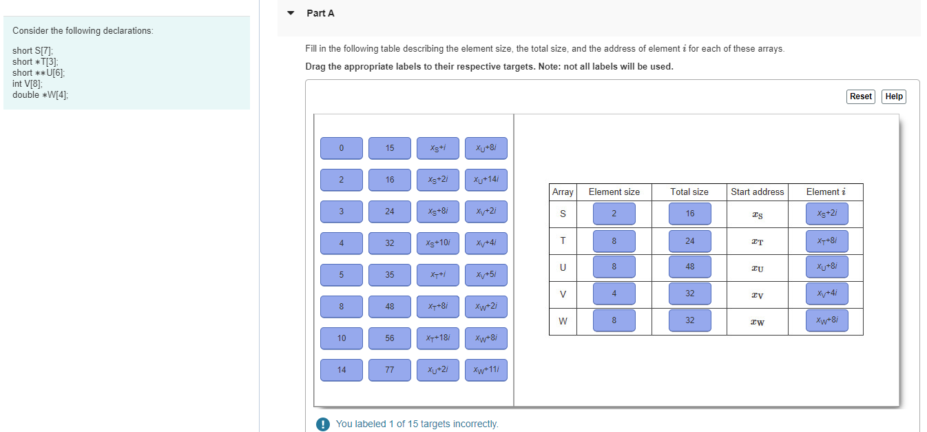 Part A Consider the following declarations: short