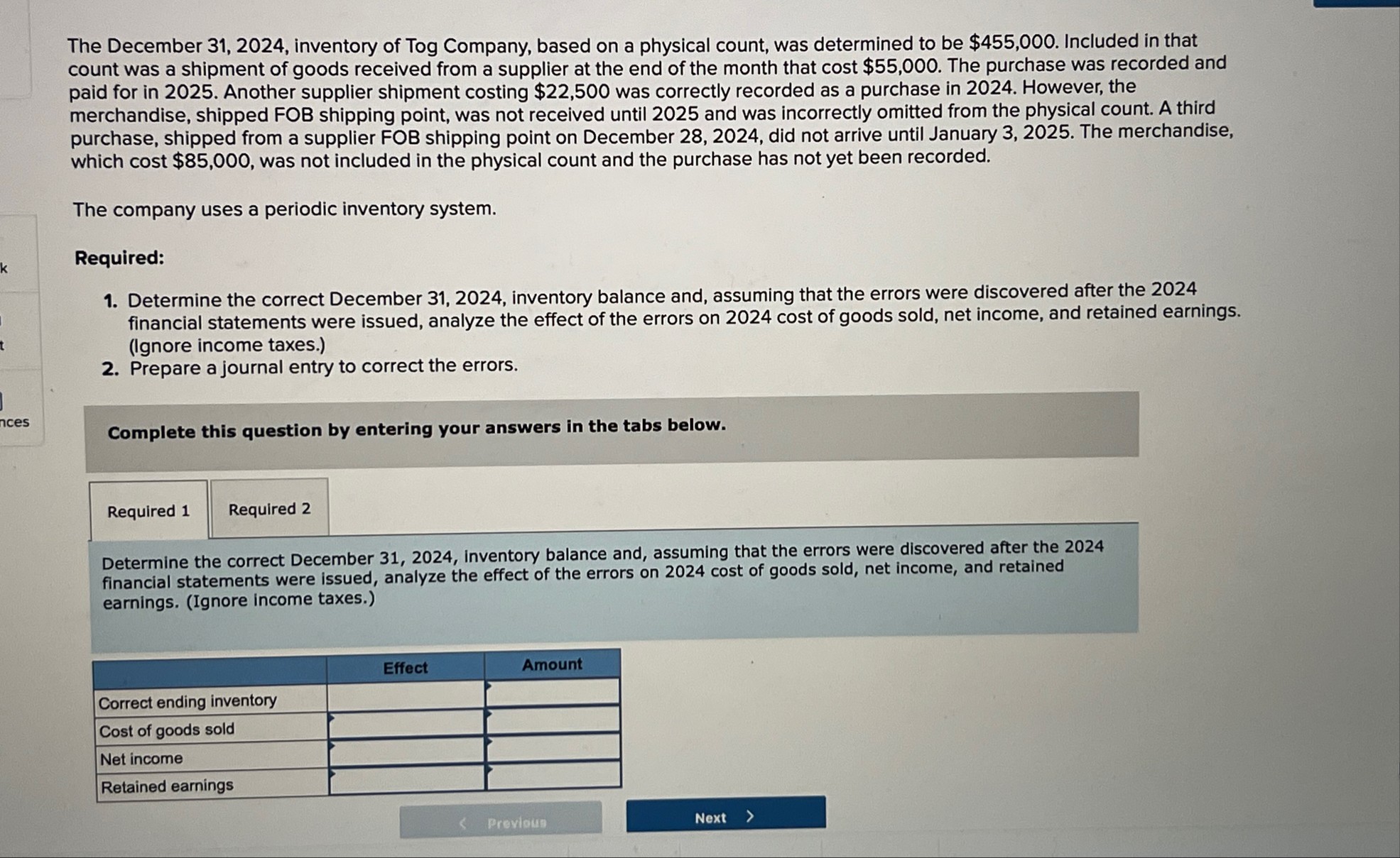 The December 3 1 , 2 0 2 4 , inventory of Tog