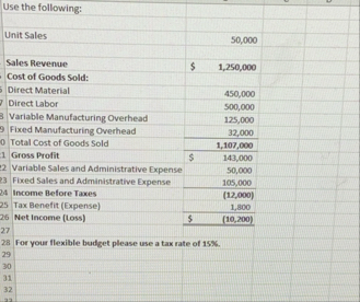 \ table [ [ Use the following:, ] , [ Unit Sales,