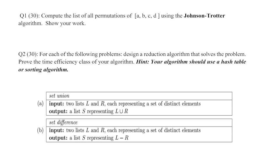 Q 1 ( 3 0 ) : Compute the list of all