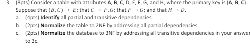 ( 8 pts ) Consider a table with attributes A , B