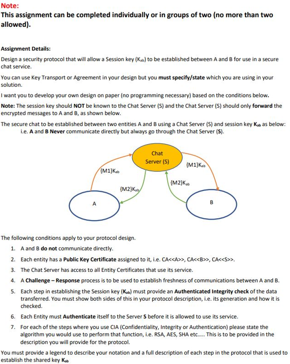 Design a security protocol that will allow a