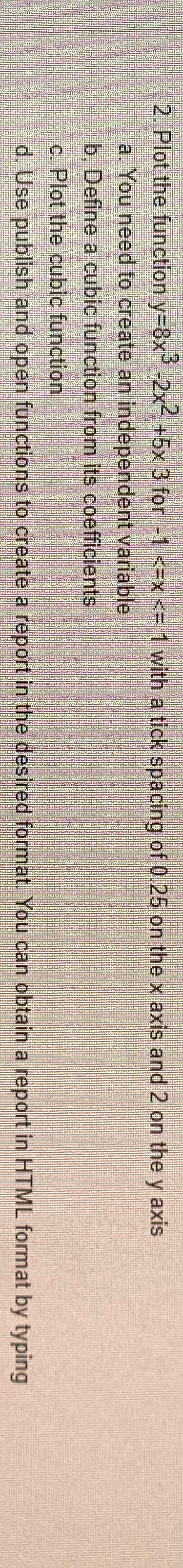 Plot the function y = 8 x 3 - 2 x 2 + 5 x 3 for -