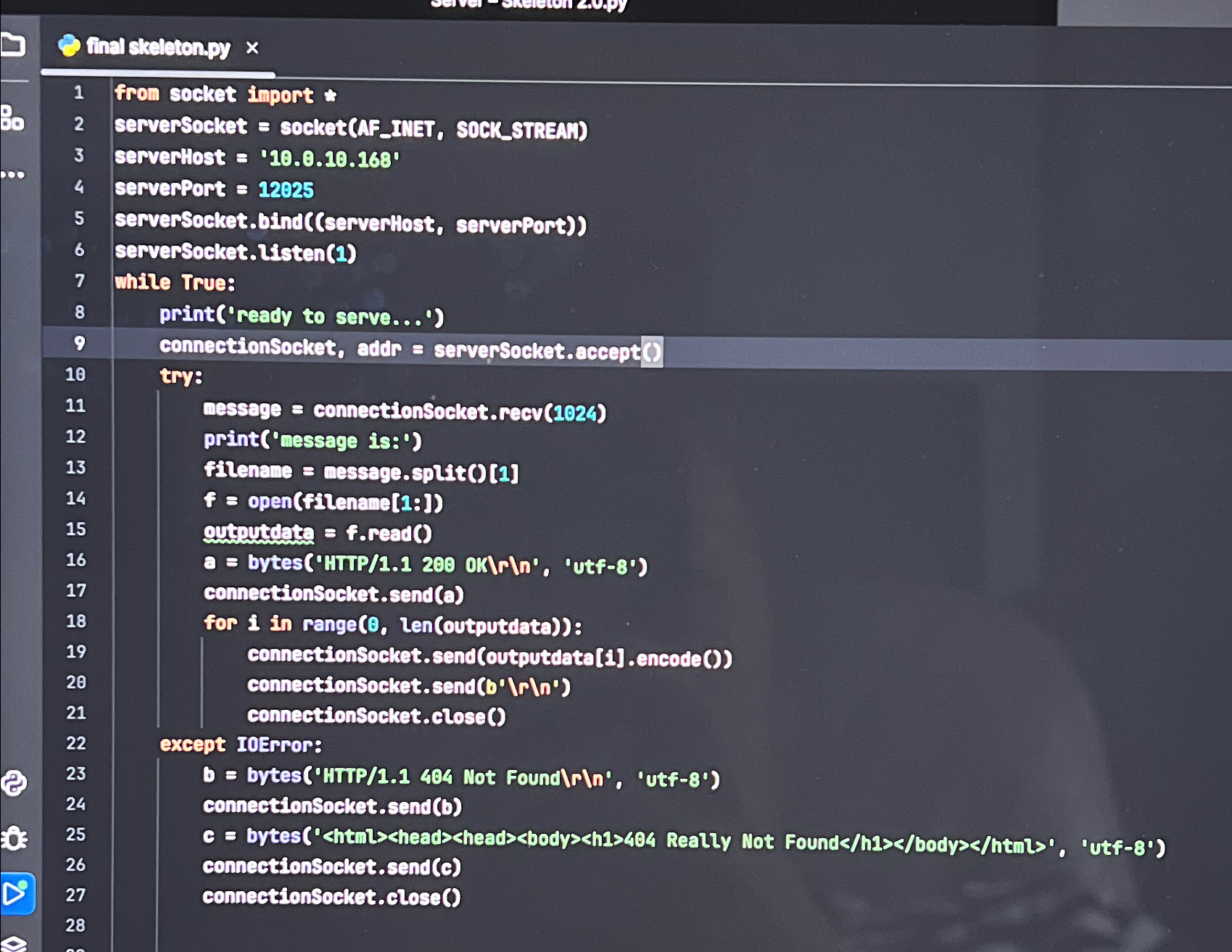 Im trying to create a web server on pycharm to