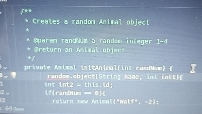 what am I doing wrong with creating the animal