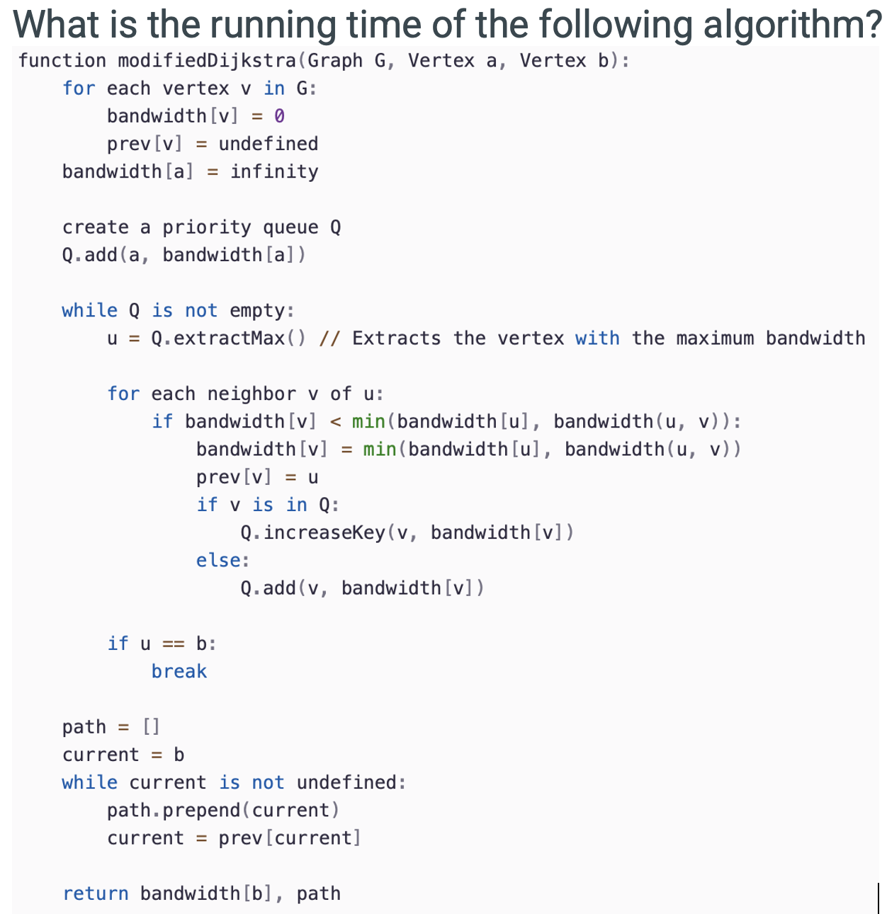 What is the running time of the following