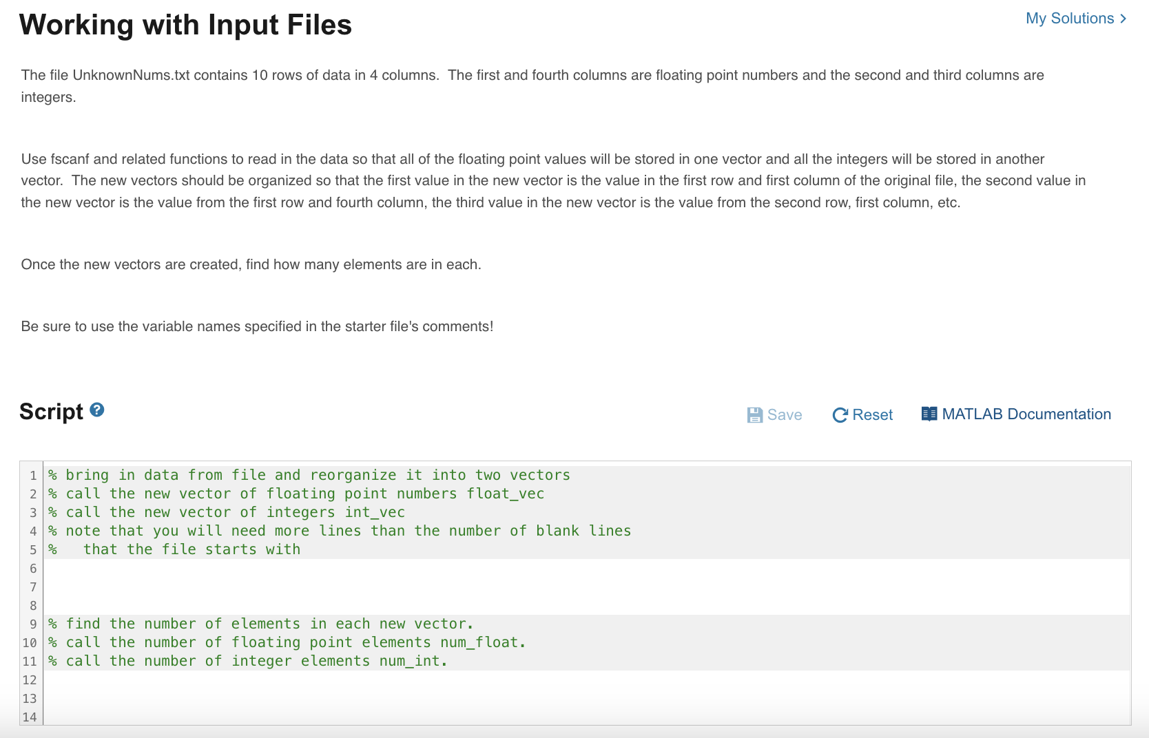 Working with Input Files The file UnknownNums.txt