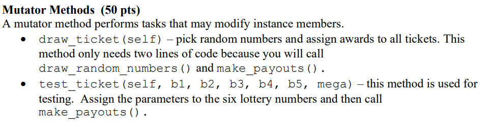 Mutator Methods ( 5 0 pts ) A mutator method