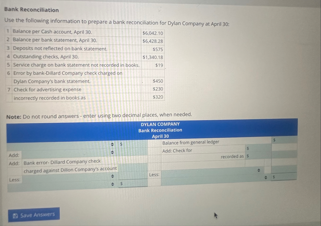Bank Recencliation \ table [ [ 1 , Raluset per