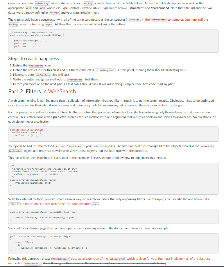 here is what need to be coded. UnivWebPage.java
