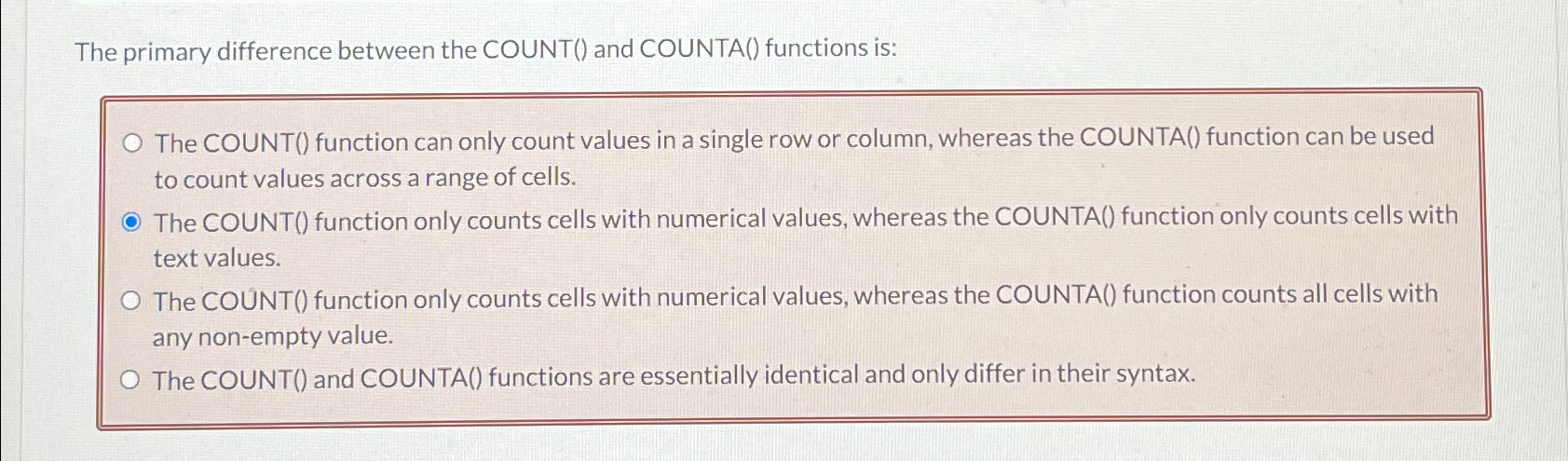 The primary difference between the COUNT ( ) and