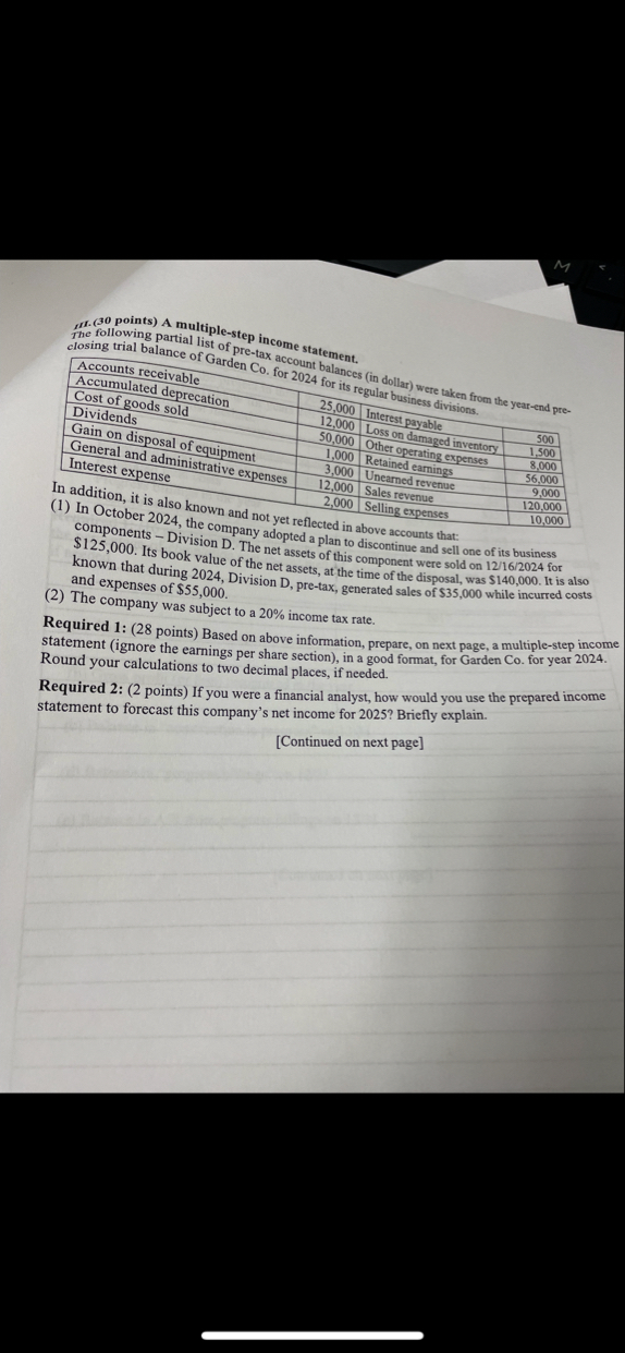 arf. ( 3 0 points ) A multiple - step income