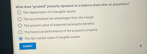 What does "goodwill" primarily represent on a