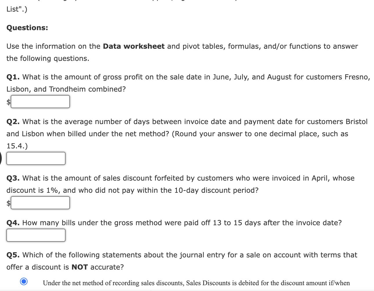 List". ) Questions: Use the information on the