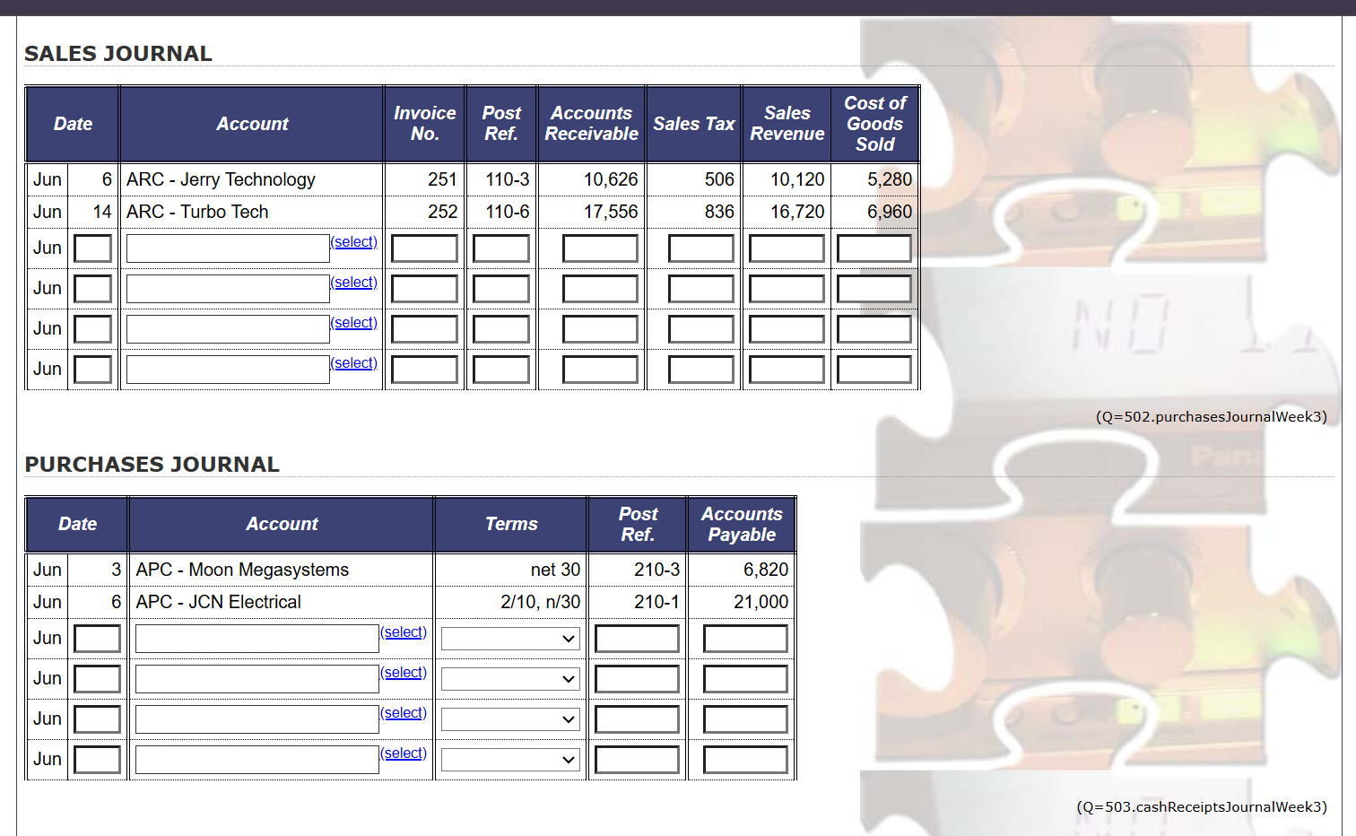 Record all week 3 transactions in the relevant