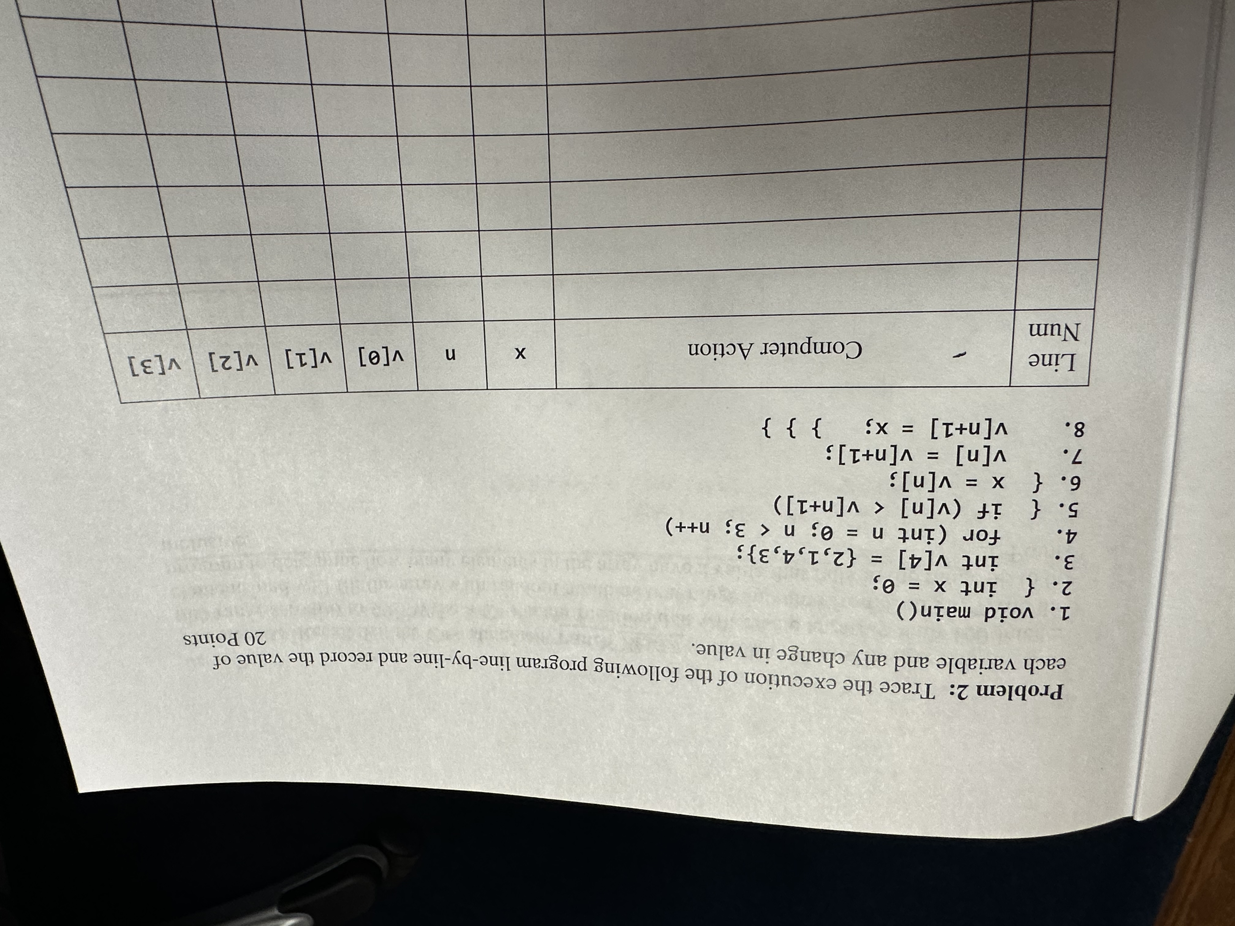 Problem 2 : Trace the execution of the following