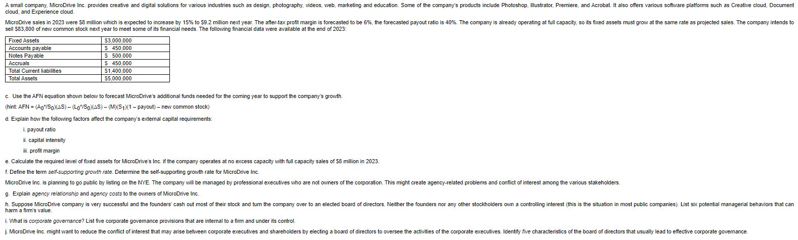 c . Use the AFN equation shown below to forecast
