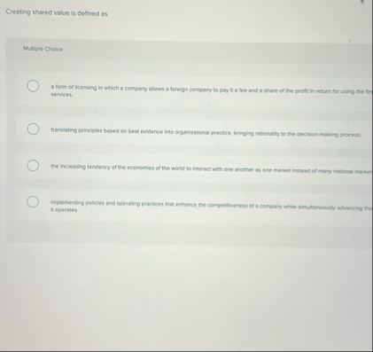 Creating shared value is defined as Matiple