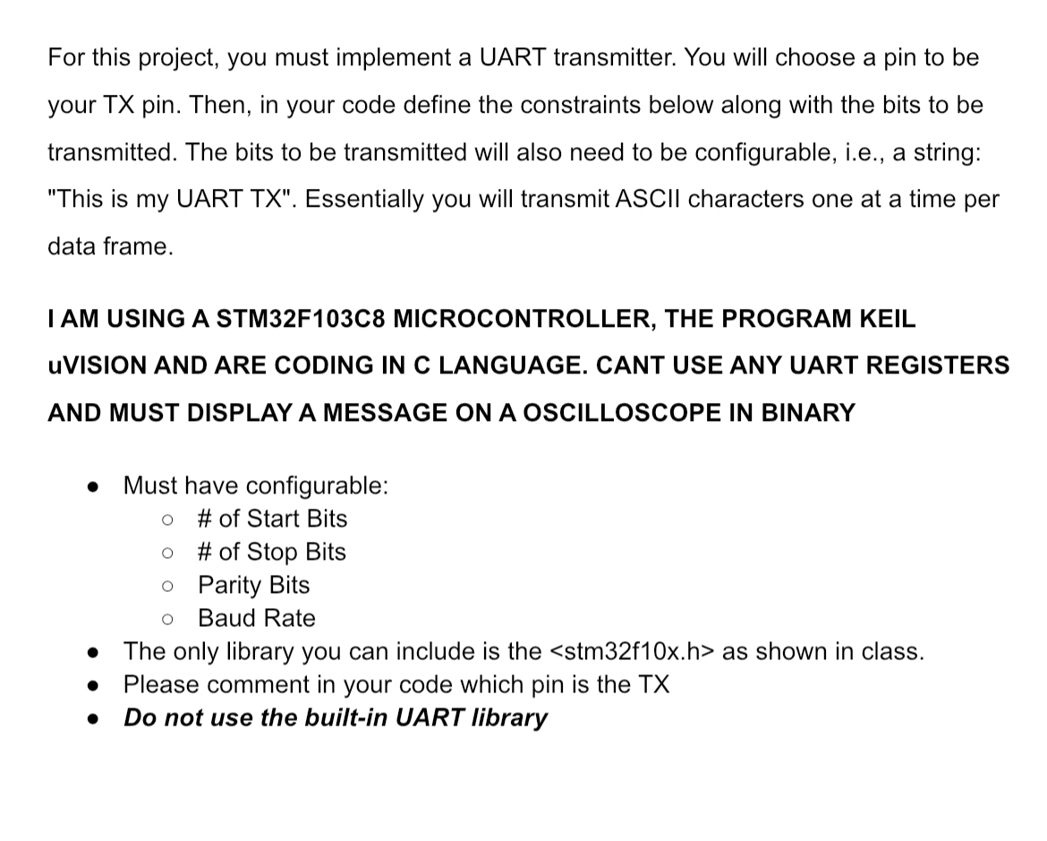 For this project, you must implement a UART