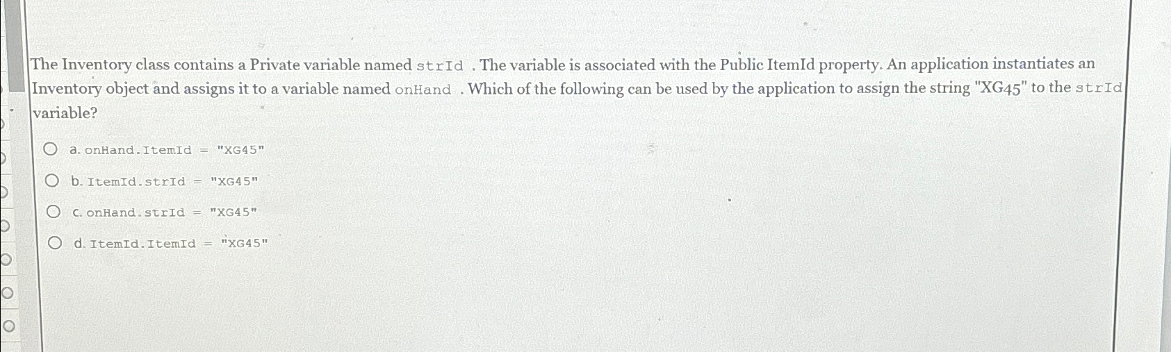 The Inventory class contains a Private variable