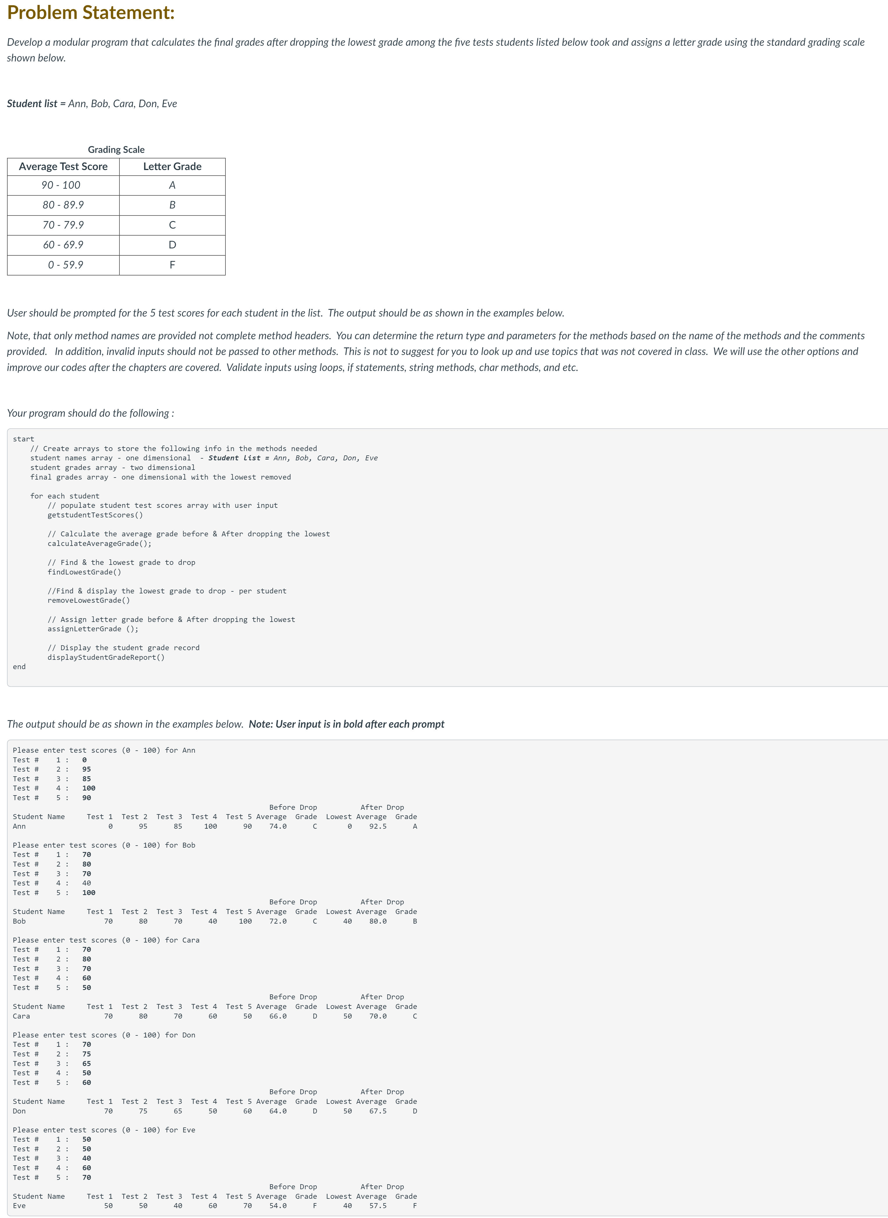 Problem Statement: Develop a modular program that