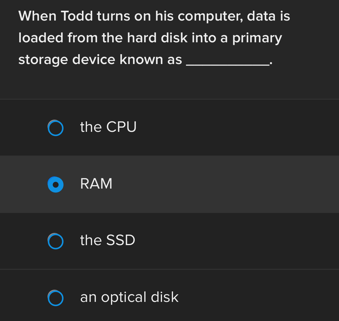When Todd turns on his computer, data is loaded