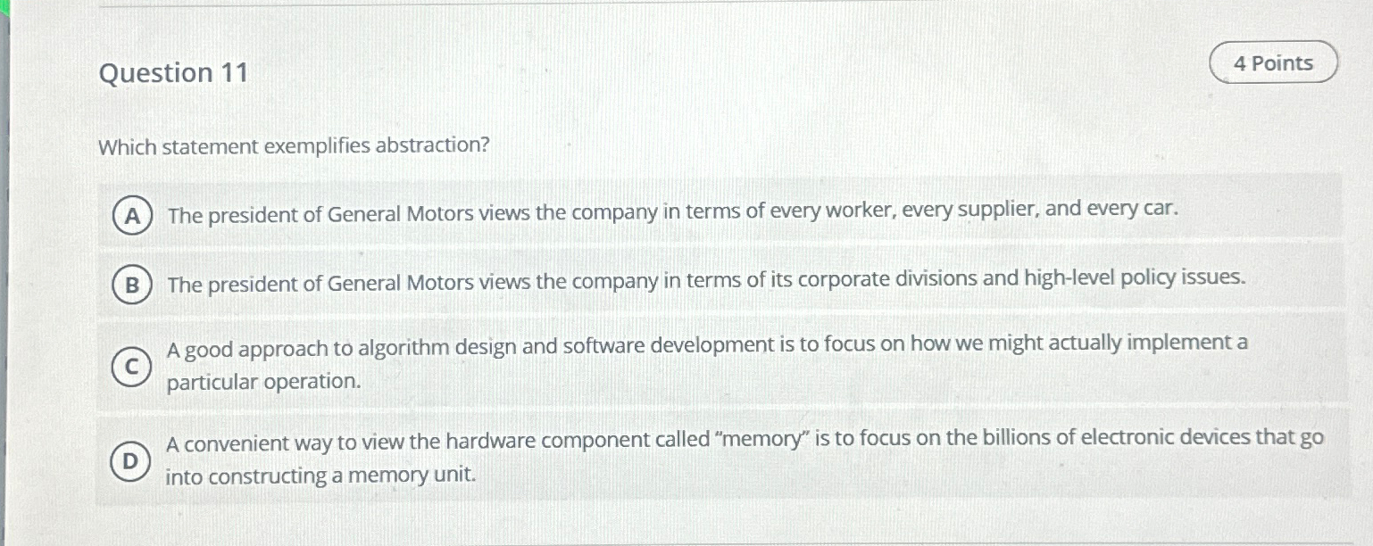 Question 1 1 Which statement exemplifies