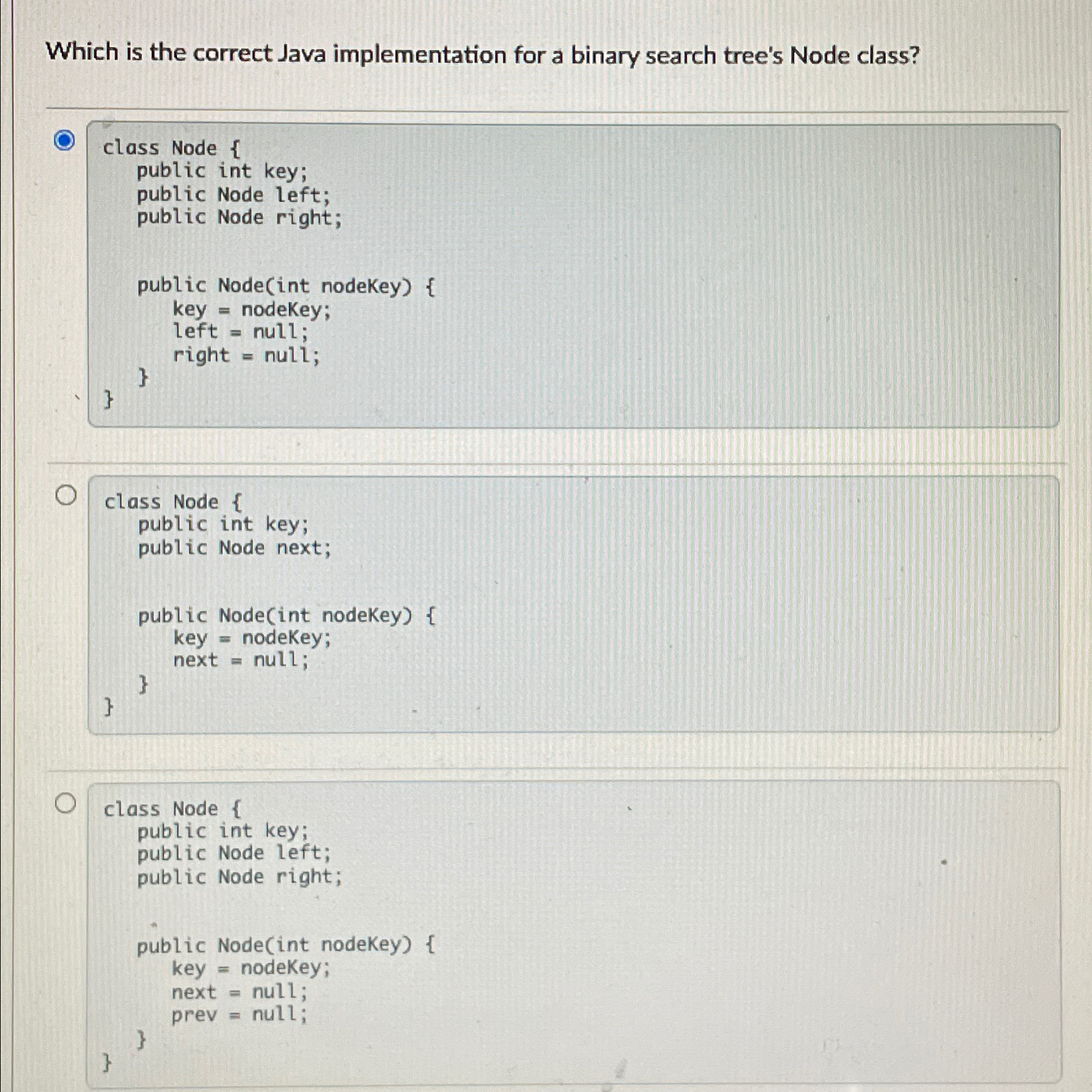 Which is the correct Java implementation for a