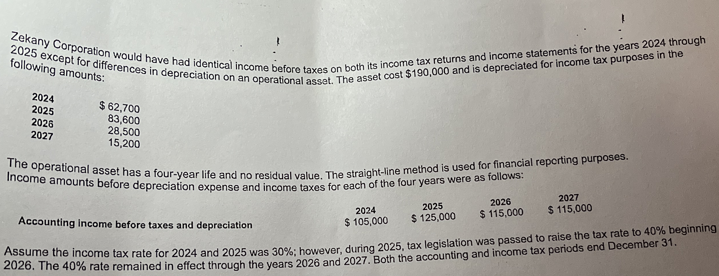 following amounts: \ table [ [ 2 0 2 4 , $ 6 2 ,