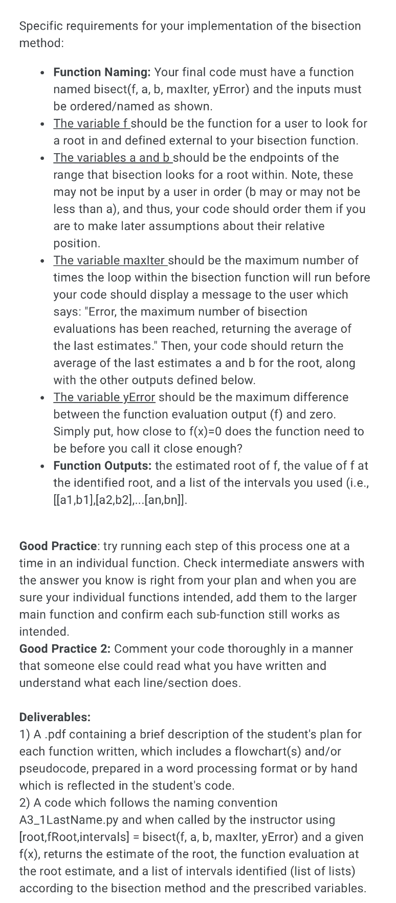 Specific requirements for your implementation of