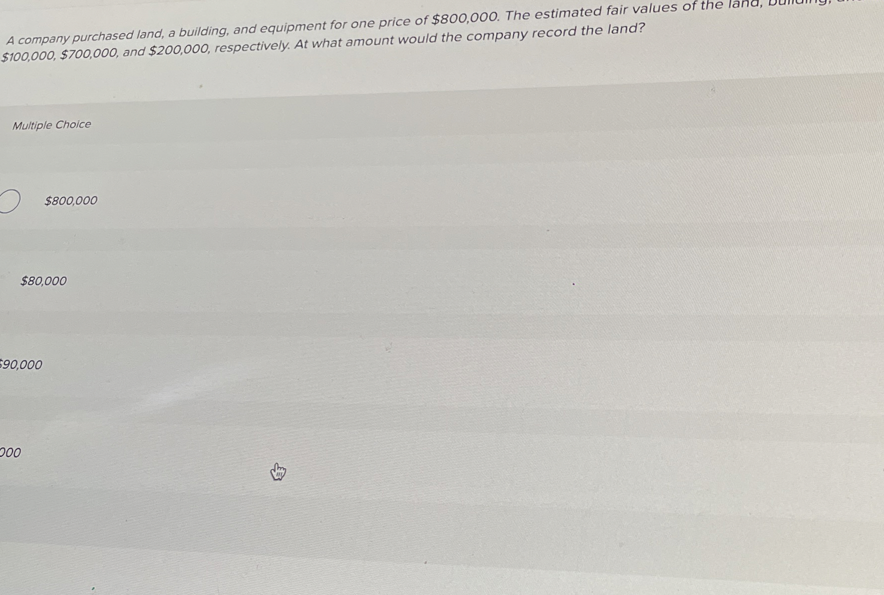 A company purchased land, a building, and