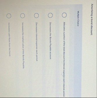 Amortizing a bond discount: Multiple Choice