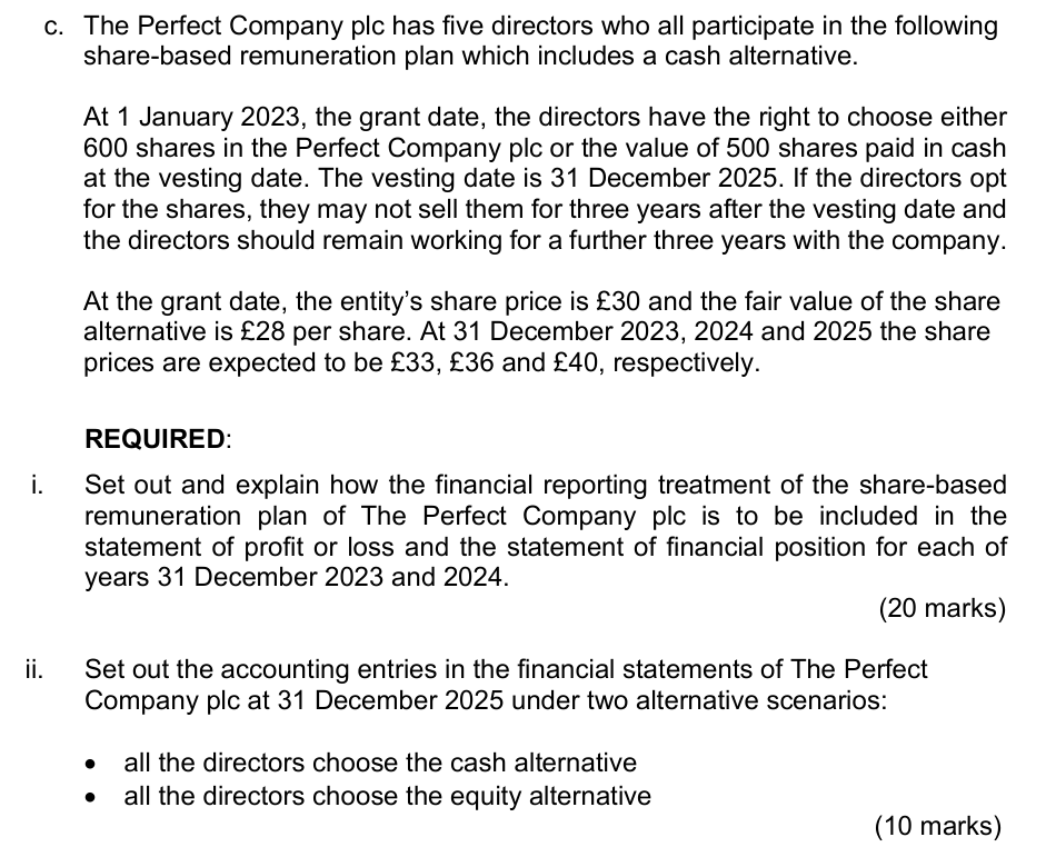 c . The Perfect Company plc has five directors