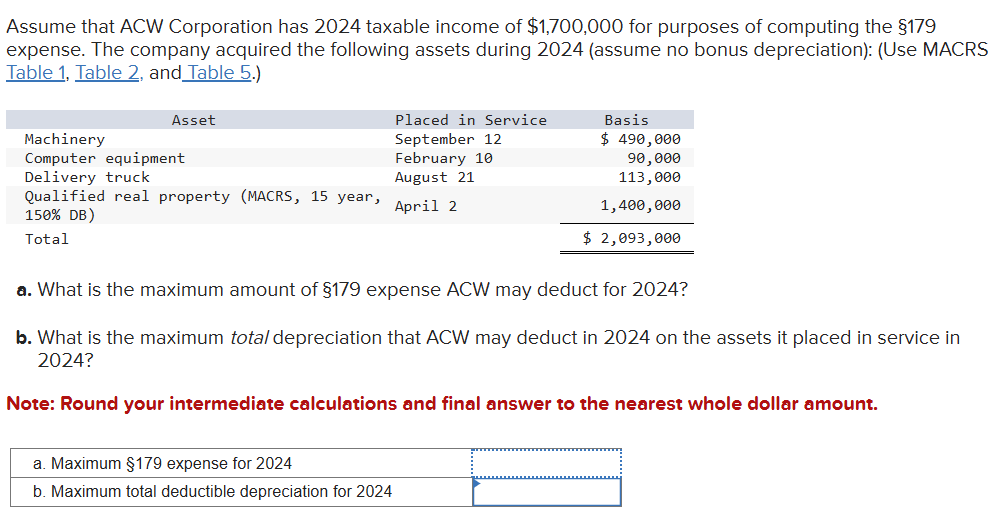 Assume that ACW Corporation has 2 0 2 4 taxable
