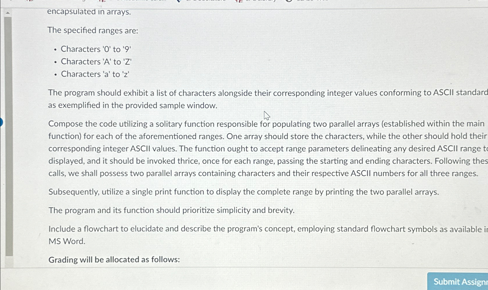encapsulated in arrays. The specified ranges are: