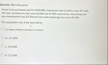 Question 1 8 ( 3 . 0 8 points ) Prepsi Corp