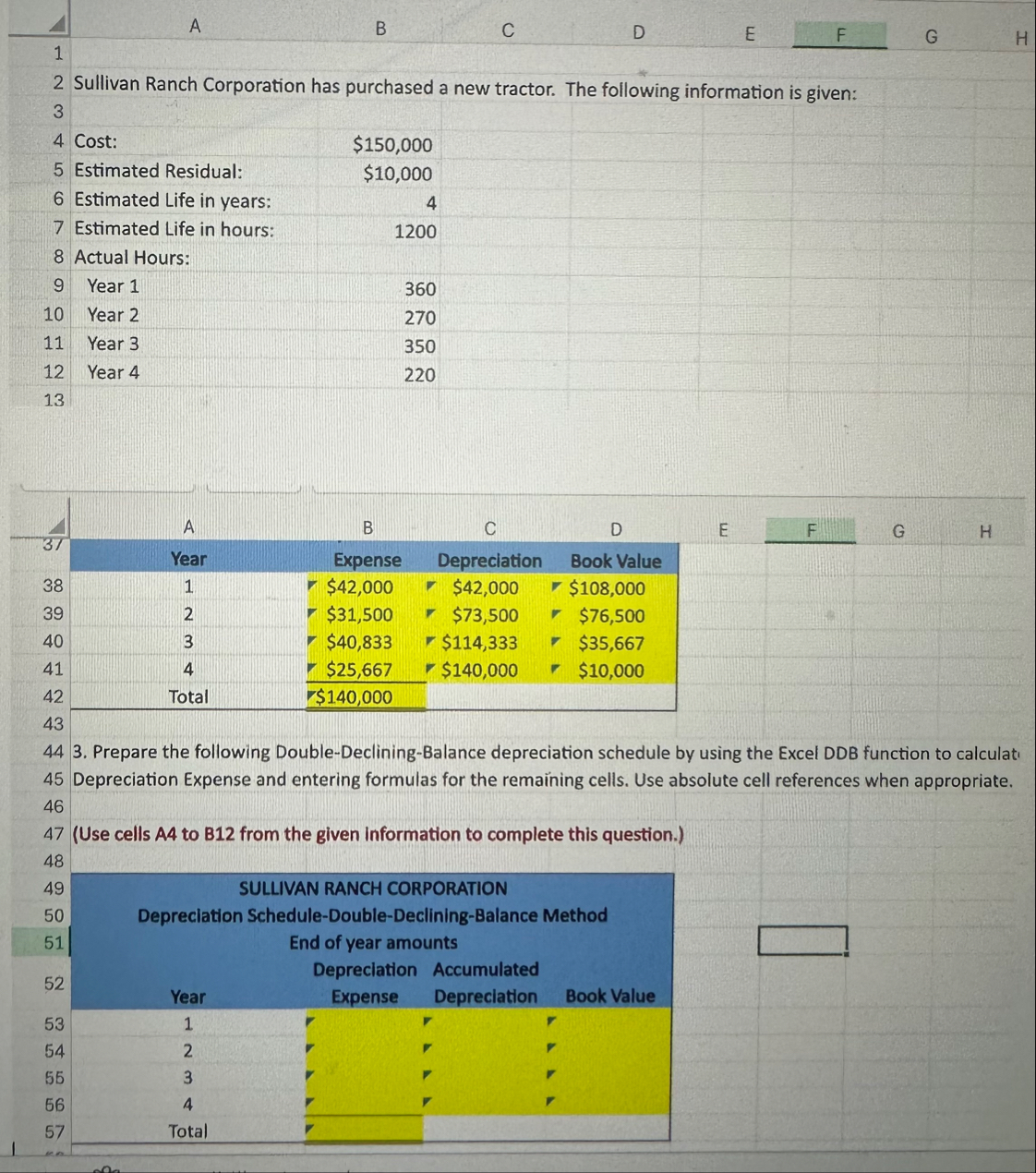 Help me solve the last ddb table with excel