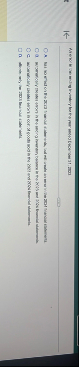 An error in the ending inventory for the year