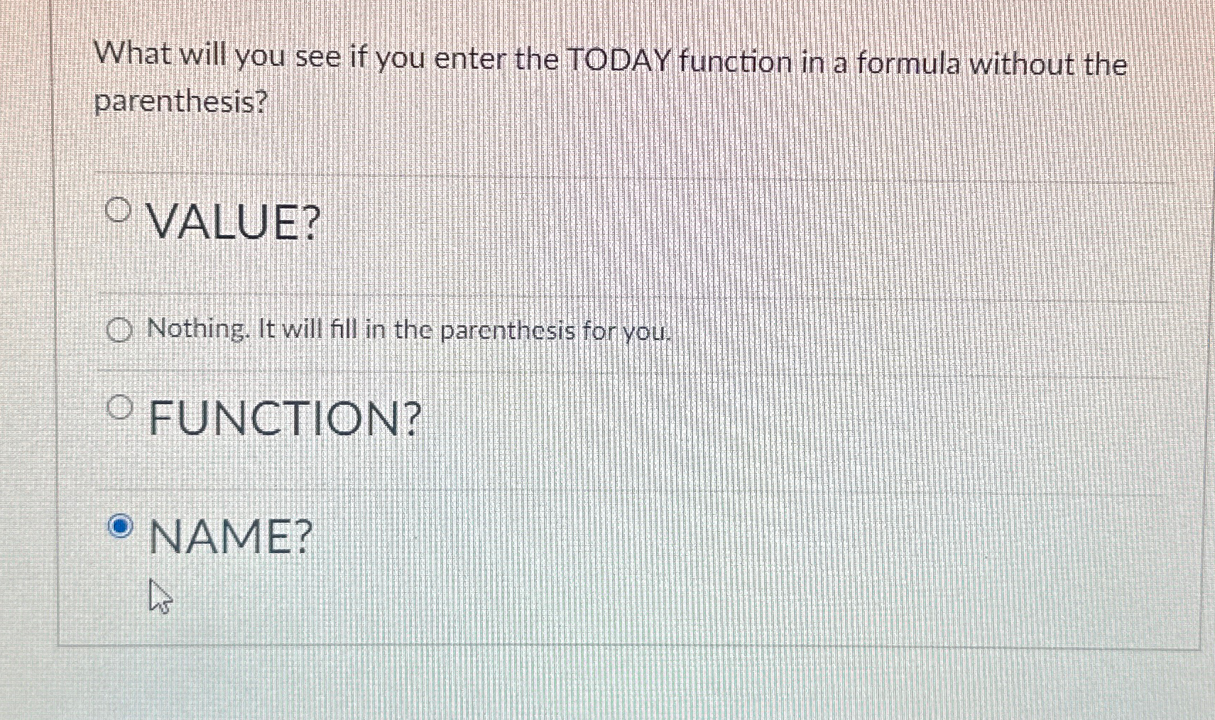 What will you see if you enter the TODAY function
