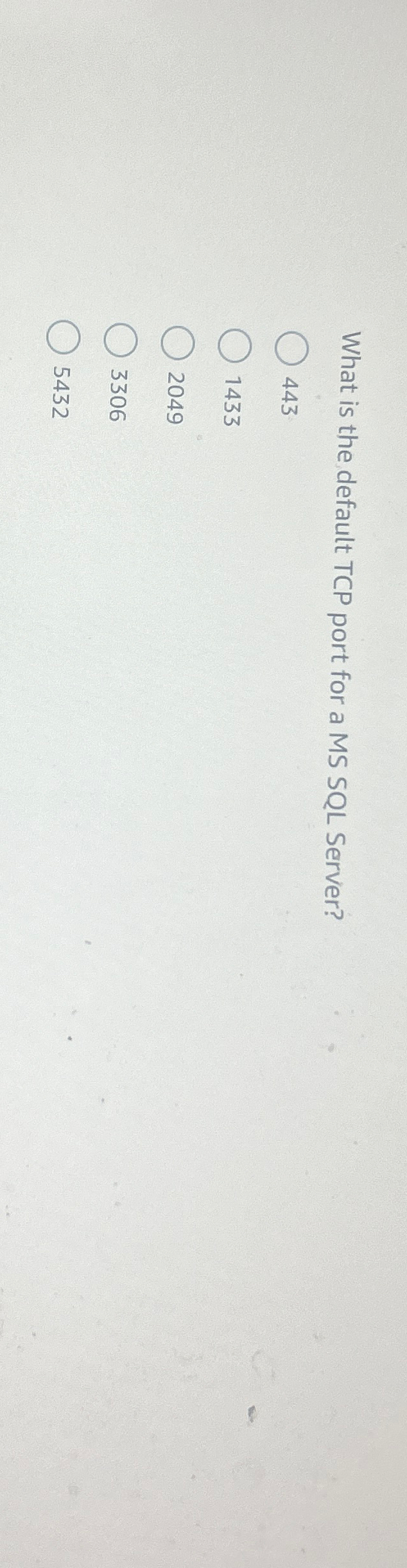 What is the default TCP port for a MS SQL Server?