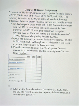 Chapter 1 8 Group Assignment Assume that Bio -