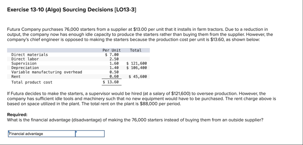 Exercise 1 3 - 1 0 ( Algo ) Sourcing Decisions [