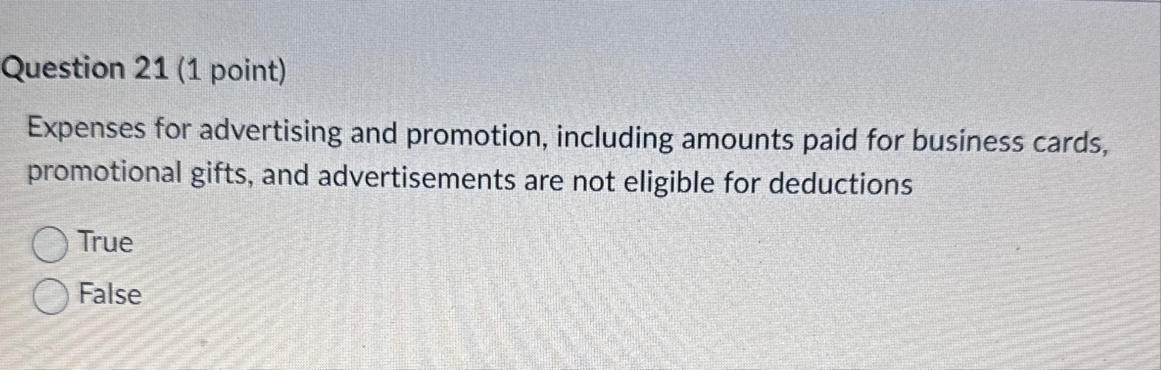Question 2 1 ( 1 point ) Expenses for advertising