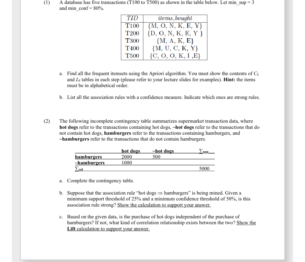 ( 1 ) A database has five transactions ( T 1 0 0