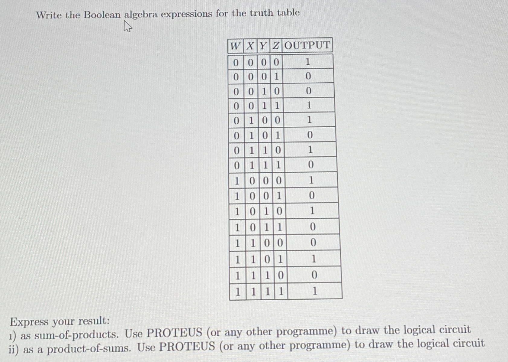 Write the Boolean algebra expressions for the