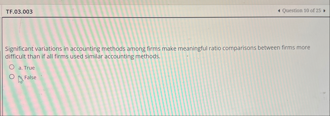 TF . 0 3 . 0 0 3 Question 1 0 of 2 5 Significant