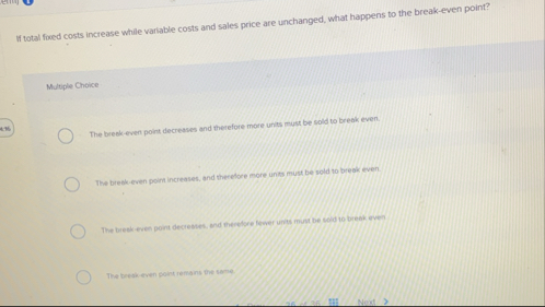 If total foved costs increase while variable