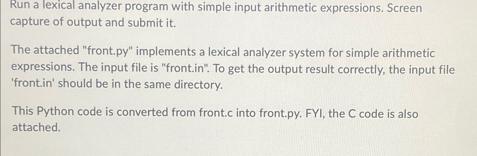 Run a lexical analyzer program with simple input